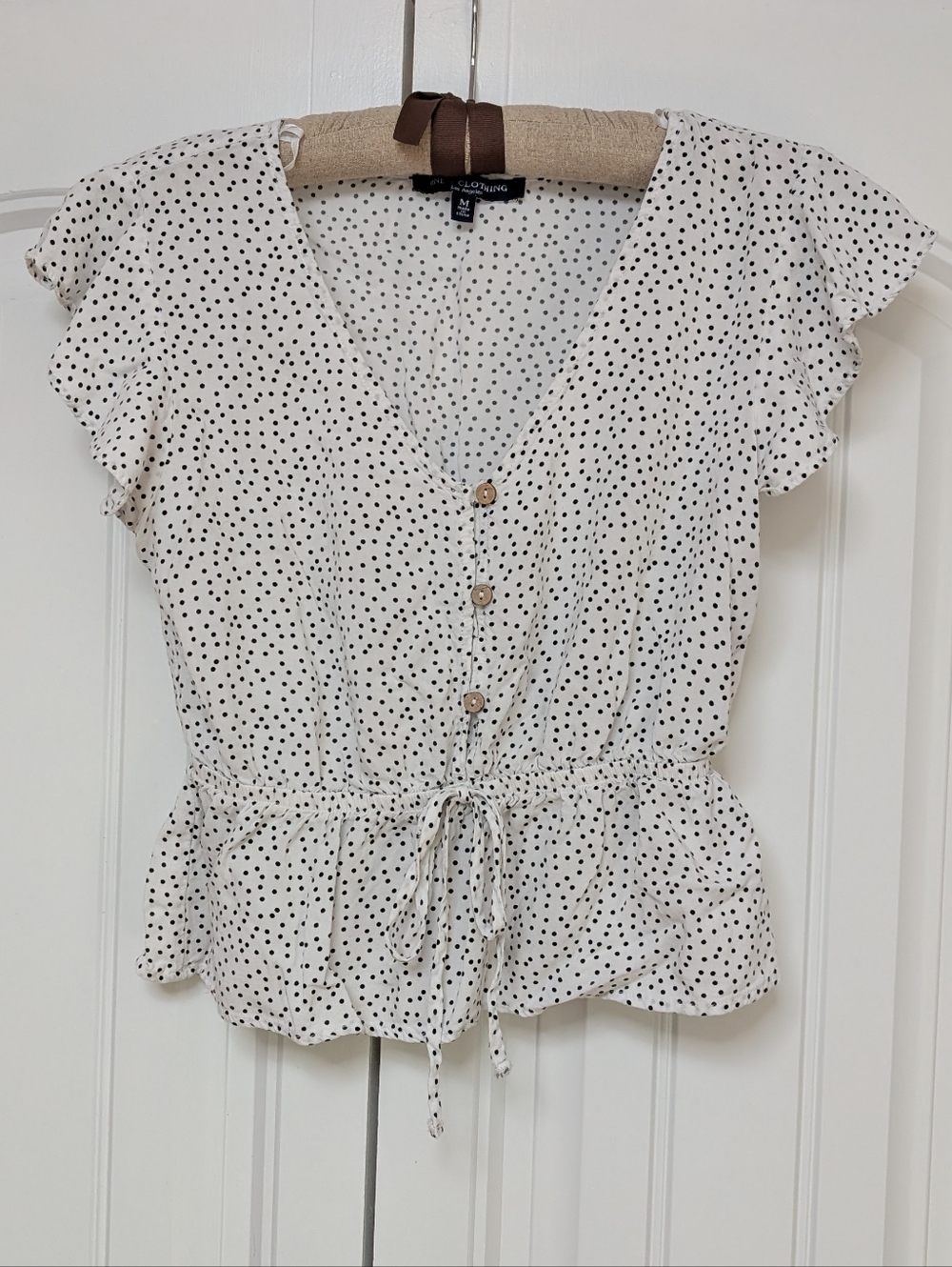 One Clothing Cropped Peplum Top Women's Medium Polka Dot Cottagecore Coquette